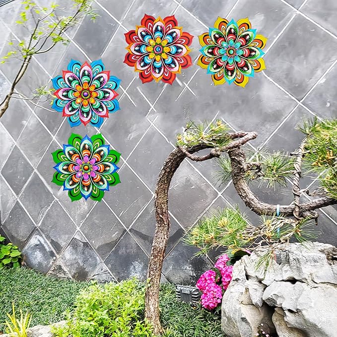 Metal Sunflower Wall Art Decorations - Handmade Outdoor Yard Garden and Indoor Outdoor Wall Decor, Creative Flower Hanging Set，Garden Decor for Outside