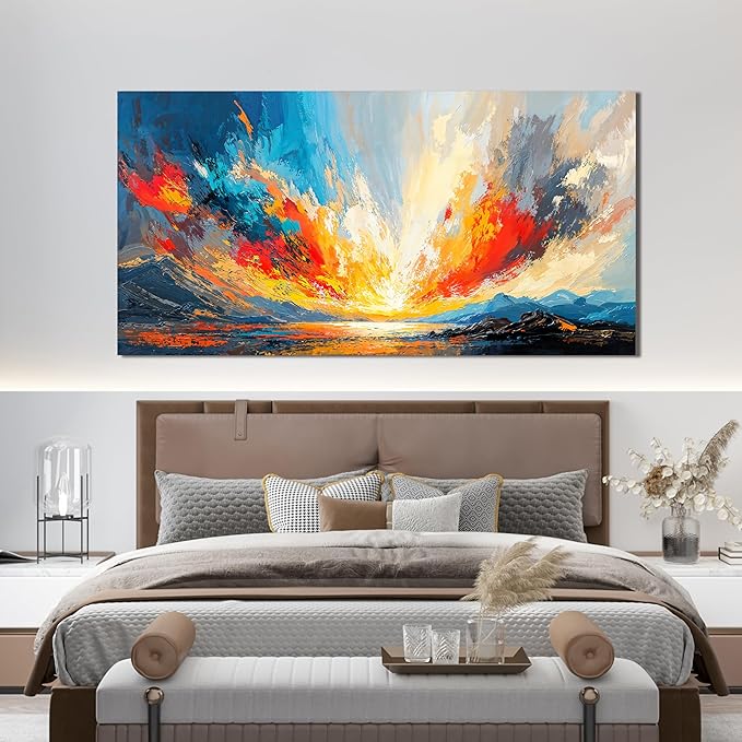 Canvas Wall Art Decor Large Wall Pictures for Living Room Canvas Art Wall Decor Abstract Coastal Landscape Wall Art Artwork for Walls Modern Colorful Wall Art Prints Bedroom Office Wall Art Decor 24"X48"