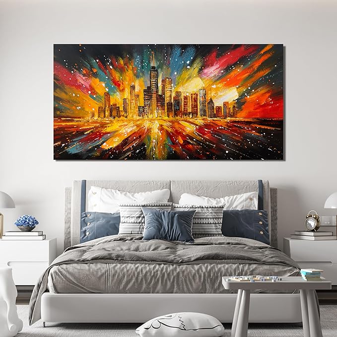 Canvas Wall Art Decor Large Wall Art Pictures for Living Room Large Artwork for Walls Modern Abstract Wall Art Prints Art Work for Wall Decor Colorful City Wall Art Bedroom Office Decor 29" X 58"