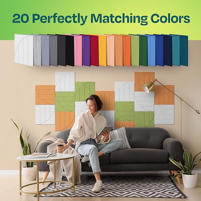 Acoustic Panels 12-Pack Soundproof Wall Panels 12"x12"x0.4" Decorative Sound Dampening for Your Home, Office, Studio, Bedroom & More with Unique ModuArc Carving [White]