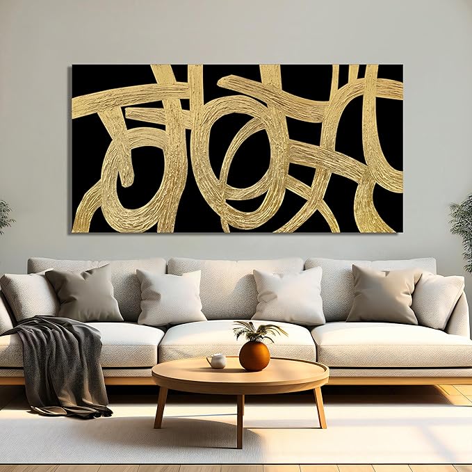 Canvas Wall Art Decor Large Canvas Wall Art For Living Room Abstract Art Black and Gold Wall Art Decor Modern Abstract Wall Art Prints Large Art Work For Bedroom Office Kitchen Wall Decor 29" x 58"