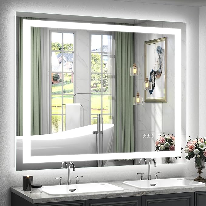 48x40 Inch LED Bathroom Mirror, Lighted Vanity Mirrors for Wall, Front Lights and Backlit, Dimmable, Anti-Fog, Memory, Shatterproof, ETL Listed