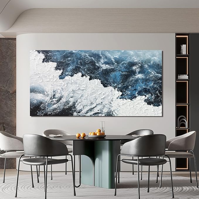 Abstract Wall Art Decor Abstract Canvas Wall Pictures for Living Room Large Blue White Wall Art Prints Beach Wave Artwork for Walls Coastal Modern Wall Art Decorations Home Office Wall Art Decor 24" X 48"