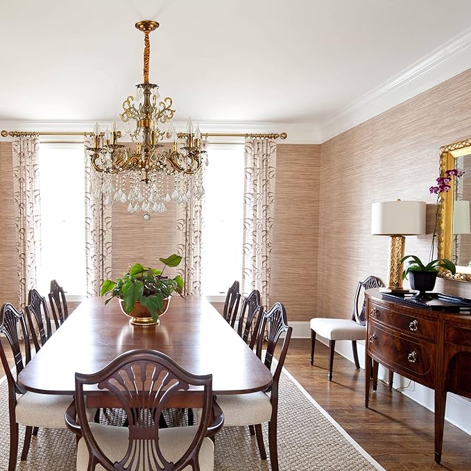 8 Light Classic Traditional Candle-Style Crystal Chandeliers for Dining Room Living Room Bedroom entryway Antique Gold Finish