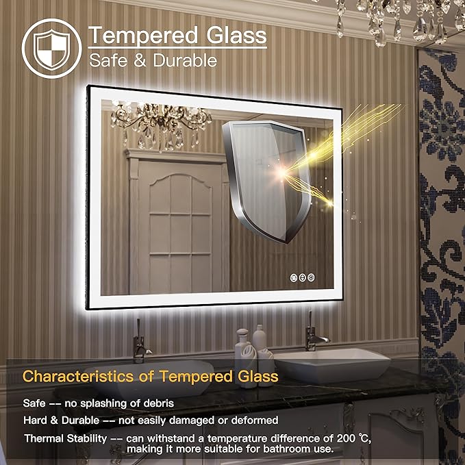 LED Bathroom Mirror 40x30 with Backlit and Front Lighted, Framed Dimmable Illuminated Mirror for Wall Anti-Fog Shatterproof (Horizontal/Vertical)