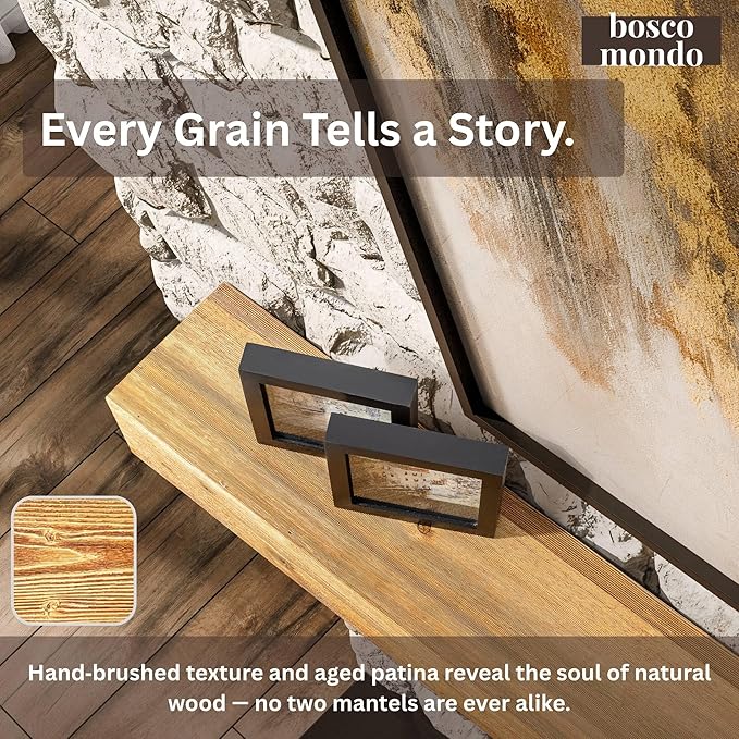 BoscoMondo Fireplace Mantel, Wall-Mounted 48 inch Floating Shelf for Wall, Tv Shelf, Rustic Shelf - 8x6x48 Aged Oak