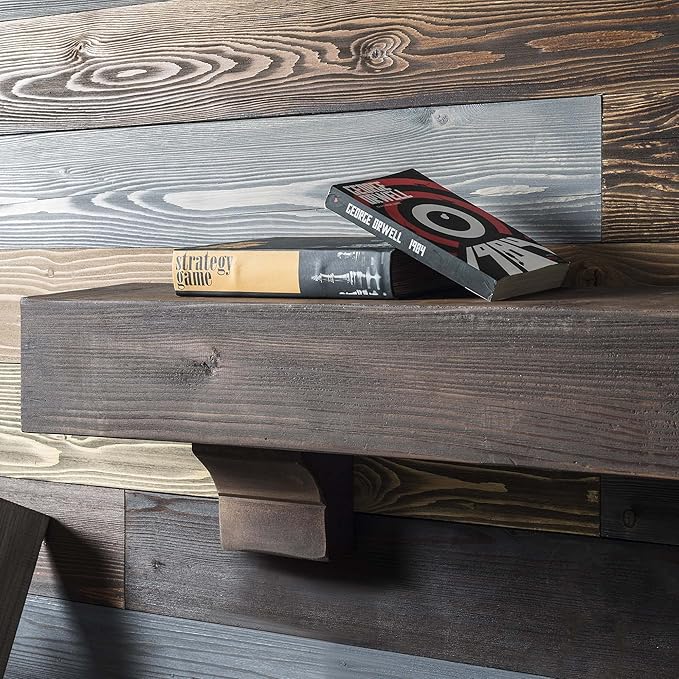 BoscoMondo Rustic Fireplace Mantel Shelf with Corbels- Pine Wood - Wall Decor, Mounted Farmhouse Shelving (66", Dark Brown)