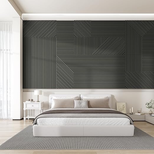 Casaphoria Acoustic Wall Panels, 4 PCS 23.6"x23.6", 3D Soundproof Wall Panels, Wood Slat Wall Panels for Home Office & Accent Walls, Black