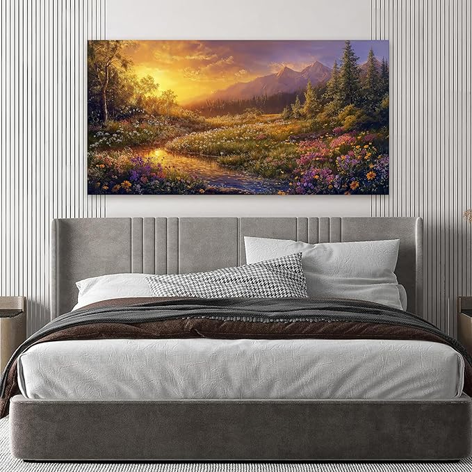 Canvas Wall Art Decor Wall Art Pictures for Living Room Artwork for Walls Vintage Landscape Art Prints Canvas Art Wall Decor Countryside River Wall Art Decorations Bedroom Home Wall Decor 20" X 40"