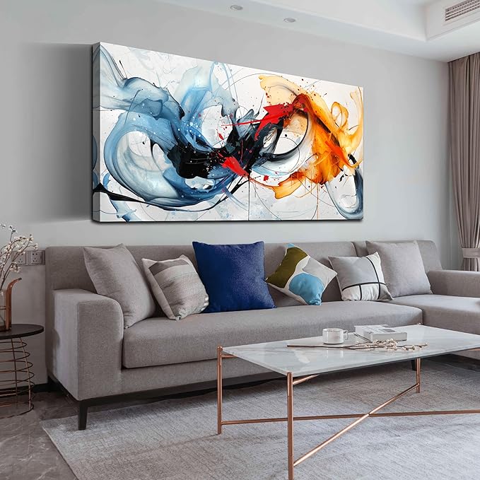 aburaeart Blue Abstract Canvas Wall Art Bedroom - Large Wall Art for Living Room Ready to Hang Size 29" x 59"