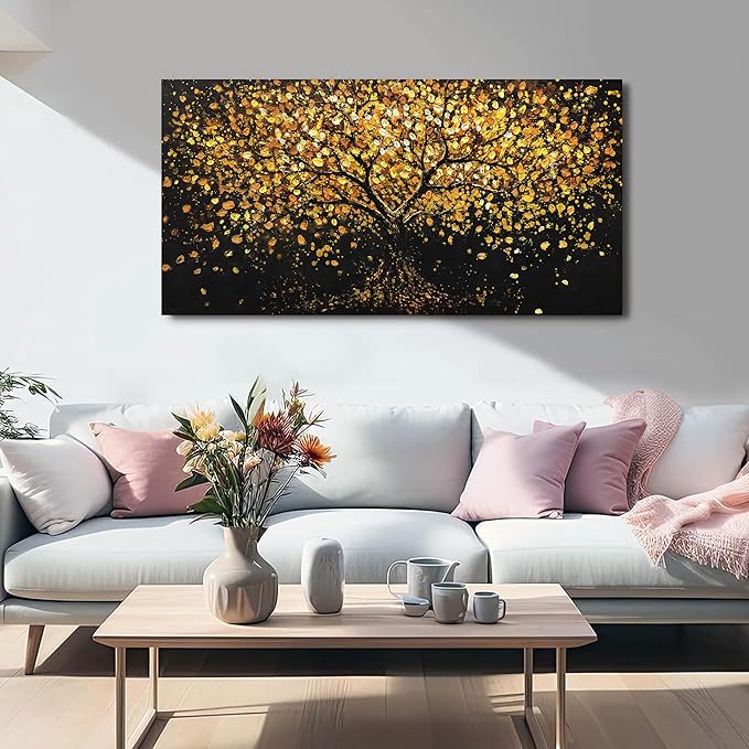 Canvas Wall Art Decor Canvas Modern Art Wall Decor Black and Gold Wall Art Decor Tree of Life Wall Art Pictures for Living Room Tree Wall Art Prints Art Work for Home Office Wall Decor 20" X 40"