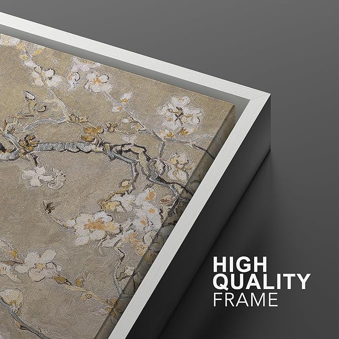 MUDECOR Framed Canvas Print Wall Art Blossoming Branches Vintage Floral Illustrations Realism Decorative for Living Room, Bedroom, Office - 24"x36"x3 White