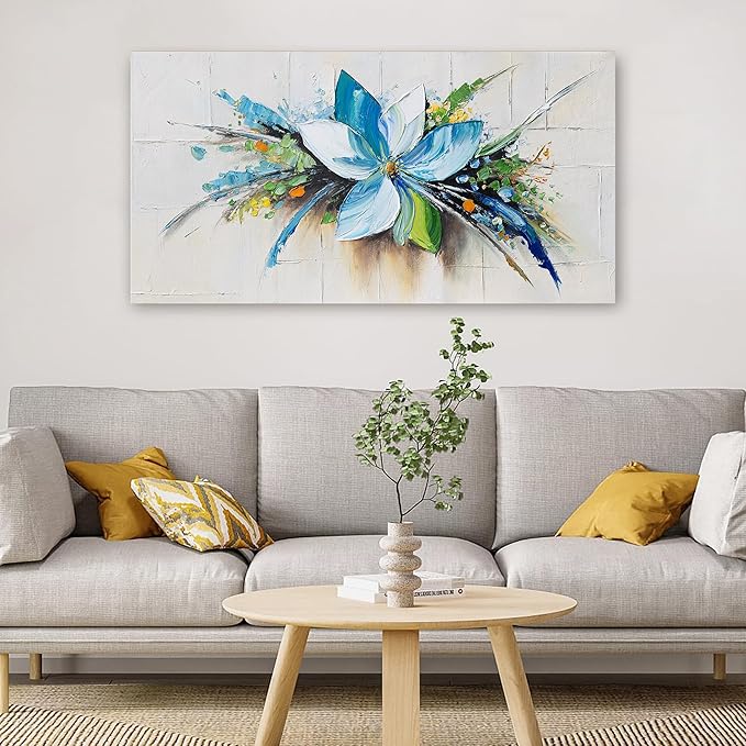 Canvas Wall Art Decor Wall Art Picture for Living Room Canvas Art Wall Decor Blue Floral Wall Art Decor Modern Flower Wall Art Prints Artwork for Walls Kitchen Bedroom Office Wall Decor 20" X 40"