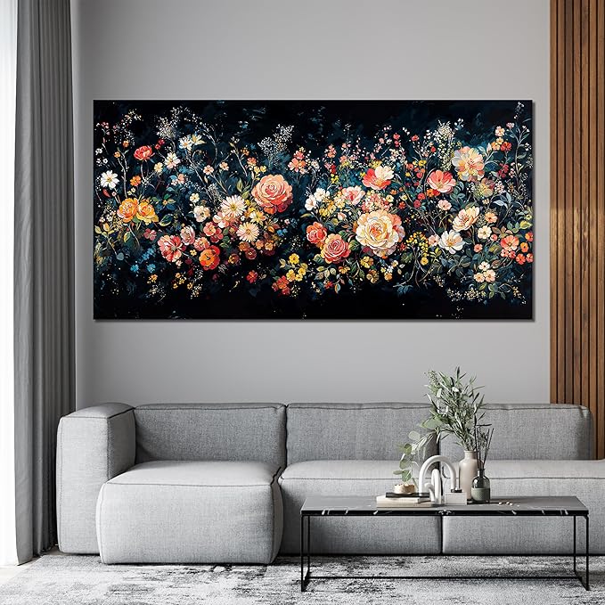 Canvas Wall Art Decor Wall Pictures for Living Room Large Canvas Art Wall Decor Vintage Green Wall Art Large Artwork for Walls Colorful Flower Wall Art Prints Bedroom Office Wall Art Decor 24" X 48"