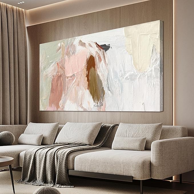 Canvas Wall Art Decor Large Wall Art Pictures For Living Room Pink and White Wall Art Decor Abstract Art Work Wall Decoration Abstract Wall Art Prints for Bedroom Office Kitchen Wall Decor 29" x 58”