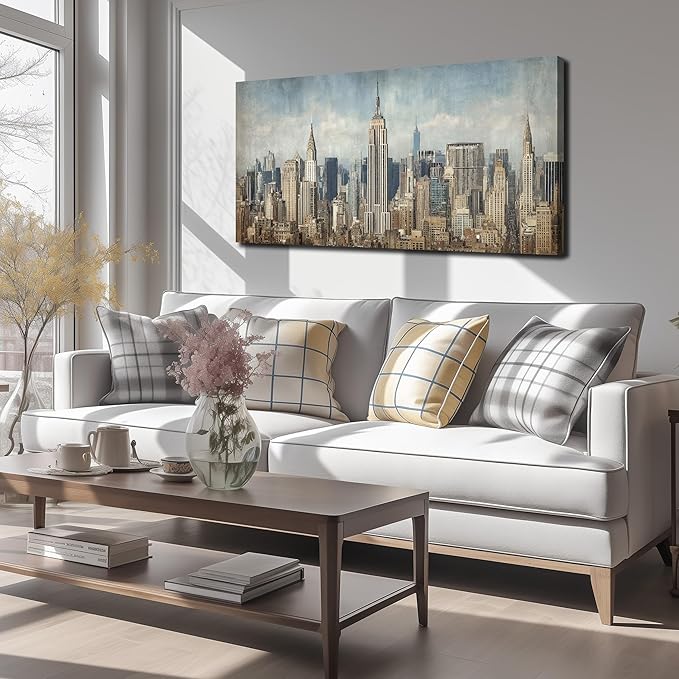 New York Skyline Wall Decor for Living Room City Canvas Wall Art for Bedroom Above Bed Modern Home Office Decor Ready to Hang 20 x 40 Inch