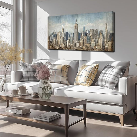 New York Skyline Wall Decor for Living Room City Canvas Wall Art for Bedroom Above Bed Modern Home Office Decor Ready to Hang 20 x 40 Inch