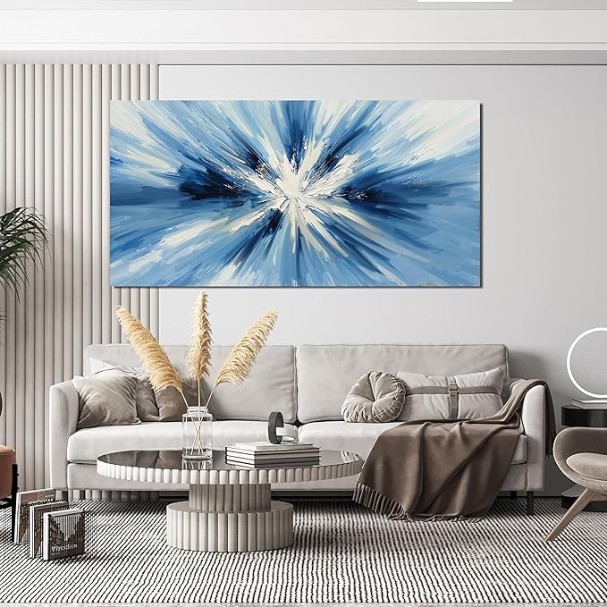 Canvas Wall Art Decor Wall Pictures for Living Room Abstract Canvas Art Wall Decor Large Blue White Wall Art Prints Modern Minimalist Wall Art Decorations Bedroom Home Aesthetic Wall Art Decor 24"X48"