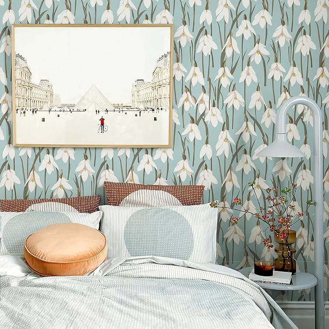 17.3" x 196.8" Vintage Peel and Stick Wallpaper Blue Orchid Floral Wallpaper for Bedroom Decorative Contact Paper