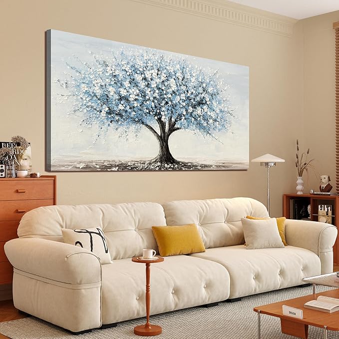 Large Canvas Wall Art Decor Large Tree of Life Wall Art Canvas Art Wall Decor Wall Art Pictures for Living Room Vintage White Blue Wall Art Prints Artwork for Walls Bedroom Office Decor 29" X 58"