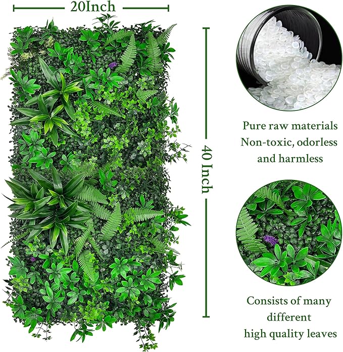 Artificial Greenery Wall Panels: 20"x 20" 2P UV-Anti Faux Green Grass Wall Privacy Backdrop Fence Screen for Garden Fence Covering Privacy, Outdoor Indoor Home Decor
