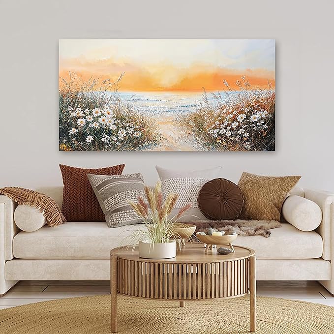Canvas Wall Art Decor Wall Pictures for Living Room Artwork for Walls Large Coastal Beach Wall Art Prints Canvas Art Wall Decor Vintage Landscape Wall Art Decorations Bedroom Home Wall Art Decor 24" X 48"