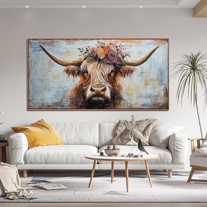 Canvas Wall Art Decor Canvas Art Wall Decor Highland Cow Wall Art Prints Wall Art Picutures for Living Room Large Vintage Wall Art Decor Framed Artwork for Walls Home Bedroom Office Decorations 29" X 59"