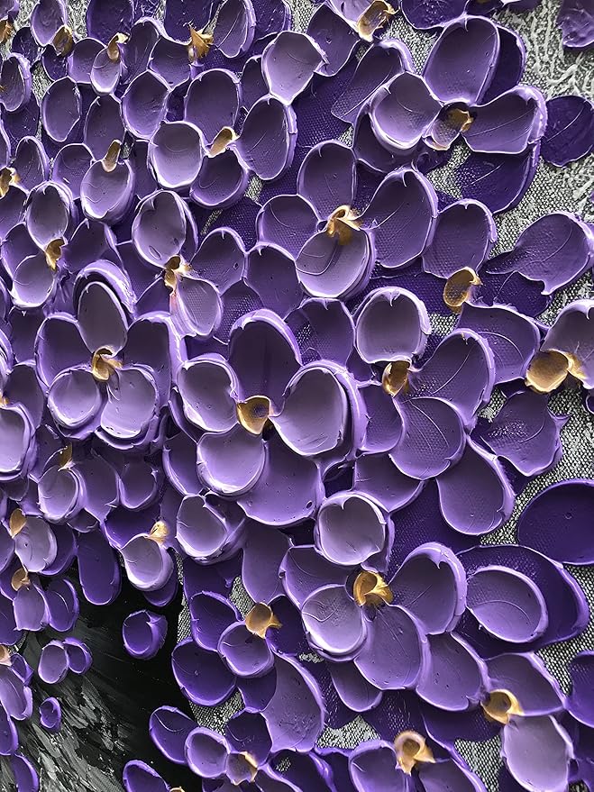 24x24 Hand-Painted Purple Flowers 3D Abstract Decorative Paintings, Wall Decorative Frame Wall Art, Modern Art Living Room Bedroom Office Hotel and Restaurant Wall Art