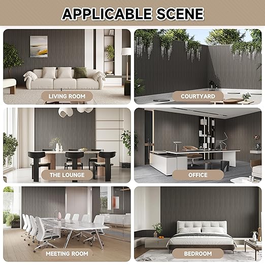 4 Pack Wood Slat Wall Wood Paneling,95 x 8 in Soundpoof Wooden Engineered Wooden Slat Wall Panels,Stylish Acoustic Wall Panels for Interior Walls Decor with Felt Backing,Black-Brown