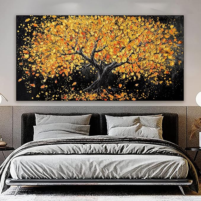 Canvas Wall Art Decor Large Wall Art Pictures for Living Room Artwork for Walls Black and Gold Wall Art Decor Tree of Life Wall Art Prints Canvas Art Wall Decor for Home Office Wall Decor 29" X 58"