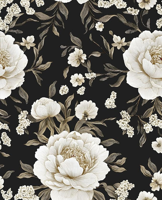 Boho Wallpaper Peel and Stick Dark Floral Wallpaper for Cabinet 17.5in x118in Vintage Contact Paper Waterproof Self Adhesive Modern Flowers Leaf Wall Paper for Room Walls Bathroom Decor