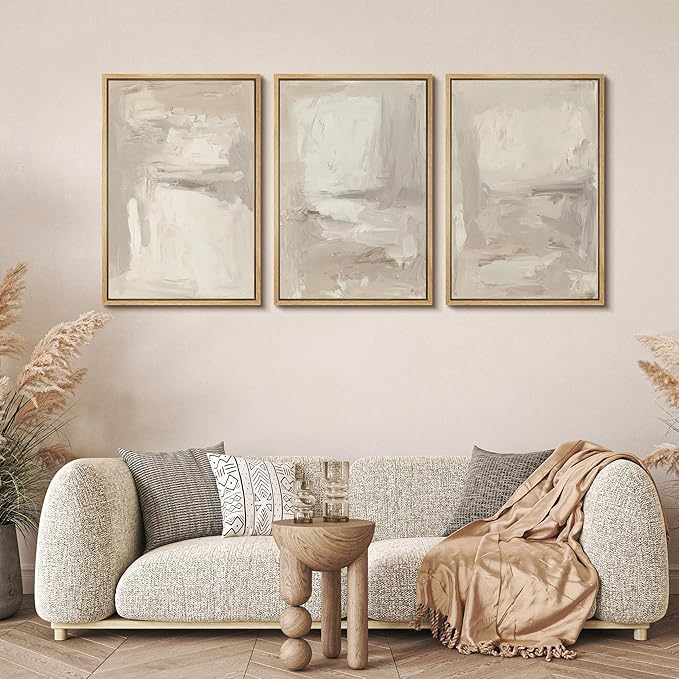 MUDECOR Framed Wall Art Print Set Neutral Abstract Modern Minimalist in Beige and Cream Tones Illustrations Modern Art Boho Decorative Colorful for Living Room, Bedroom, Office - 16"x24"x3 Natural
