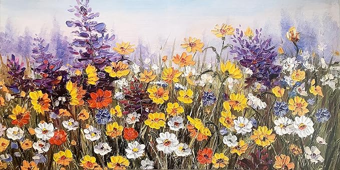 Ardemy Wildflower Canvas Wall Art for Living Room Colorful Daisy Floral Textured Pictures Bedroom Paintings Wall Decor Flower Artwork for Walls Home Office, 40"x20"