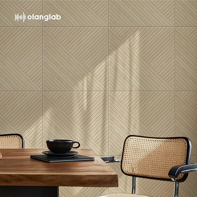 Olanglab Peel and Stick Wall Panels 6 Pack, 23.6 x 23.6 per Wall Panels, Acoustic Wall Panels, Sound Absorbing Wall Art for Home Studio and Office, Light Natural Oak Pattern, Diagonal Stripes