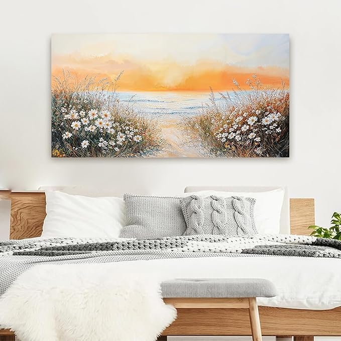 Canvas Wall Art Decor Wall Pictures for Living Room Artwork for Walls Large Coastal Beach Wall Art Prints Canvas Art Wall Decor Vintage Landscape Wall Art Decorations Bedroom Home Wall Art Decor 24" X 48"