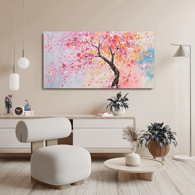 Canvas Wall Art Decor Artwork for Walls Tree of Life Wall Art for Living Room Blue Pink Wall Art Decor Vintage Tree Flower Wall Art Decoations Print Art Work for Home Office Wall Decor 20" X 40"