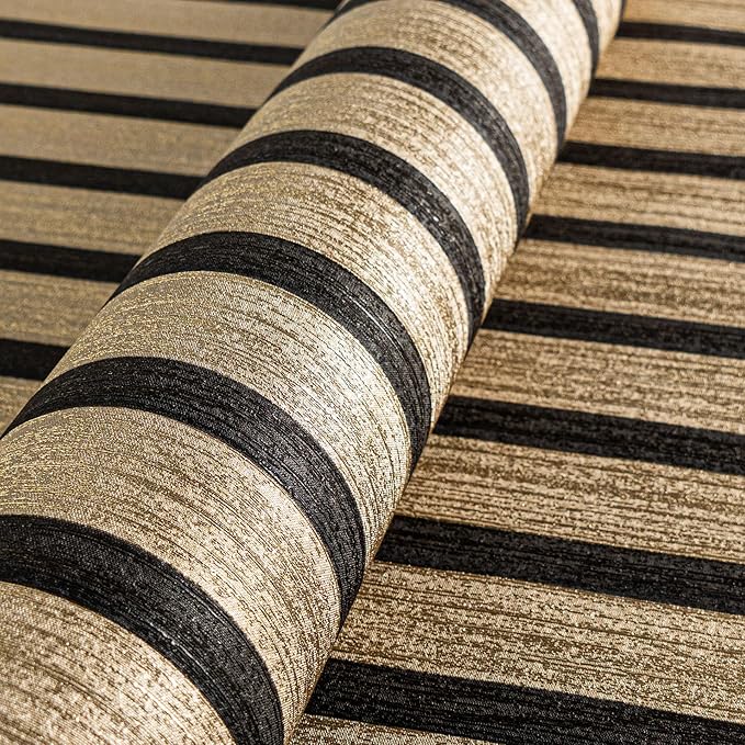 A.S. Création Non-Woven Wallpaper with Wall Panel Motif with Metallic Effect 0,53 x 10,05 m - Black Gold Metallic - Wood Look Wallpaper Made in Germany - 786272