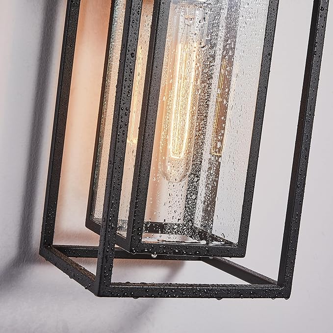 18"Ht Modern Industrial Outdoor Wall Light Fixture with Textured Black Anti-Rust Metal and Clear Glass, Wet Rated for Exterior House Porch Patio Outside Deck Garage Yard Front Door Garden