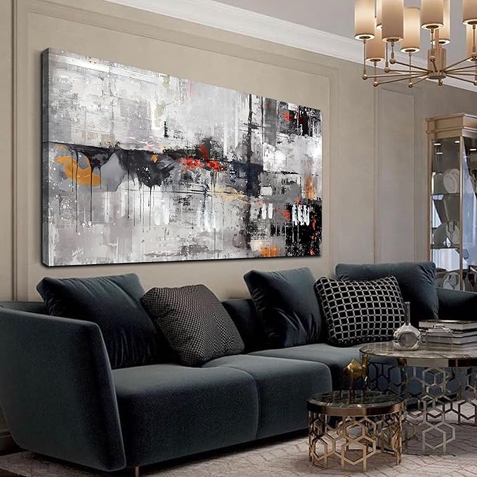 Abstract Wall-Art Canvas - Gray Wall Art for Living Room- Black and White Wall Decor Bedroom Office Pictures Size 29" x 59"