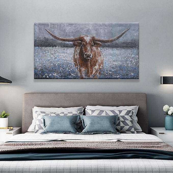 Canvas Wall Art Decor Vintage Wall Art For Living Room Black And White Highland Cow Wall Art Decor Canvas Art Work Wall Art Prints Wall Decorations For Bedroom Office Kitchen Home Wall Decor 24" x 48"