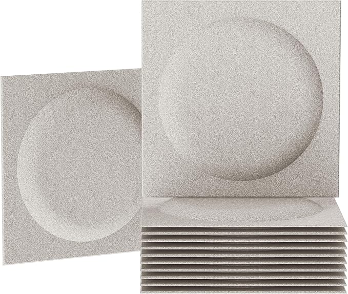 Acoustical 3D Wall Panels, 12 Pack 12''x12'' Circle Art Acoustic Panels for Interior Wall Decor, Decorative Acoustic Panels, Acoustic Wall Panels, Sound Absorbing Wall 3D Art (Oatmeal)