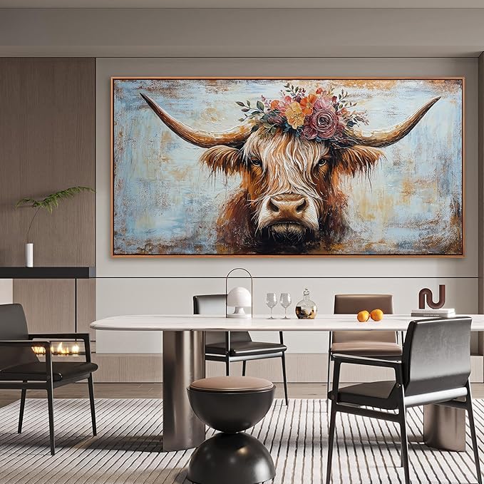 Canvas Wall Art Decor Canvas Art Wall Decor Highland Cow Wall Art Prints Wall Art Picutures for Living Room Large Vintage Wall Art Decor Framed Artwork for Walls Home Bedroom Office Decorations 29" X 59"