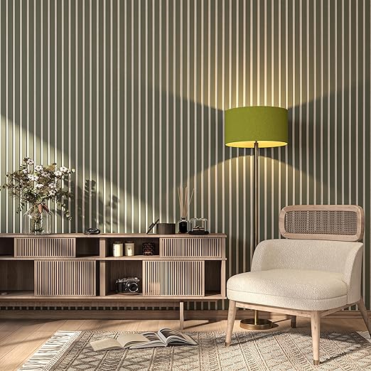 94" x 24" Acoustic Wood Slat Wall Panels – Modern Decorative Soundproof Panels for Walls & Ceilings, Premium Noise-Reducing Wood Paneling for Home & Office (Set of 10) (Alamosa Green w/White Base)