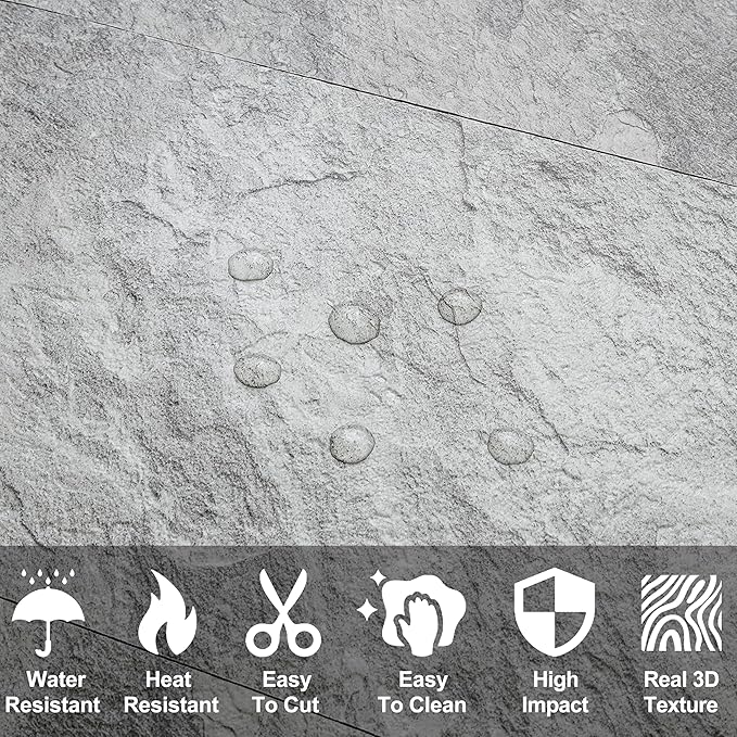 AULIGET 2-Piece Dark Slate Peel and Stick Backsplash Wall Tiles, 6" x 12" PVC Faux Stone Stick on Tiles for Backsplash Kitchen, Bathroom, Laundry Room, Camper, Fireplace