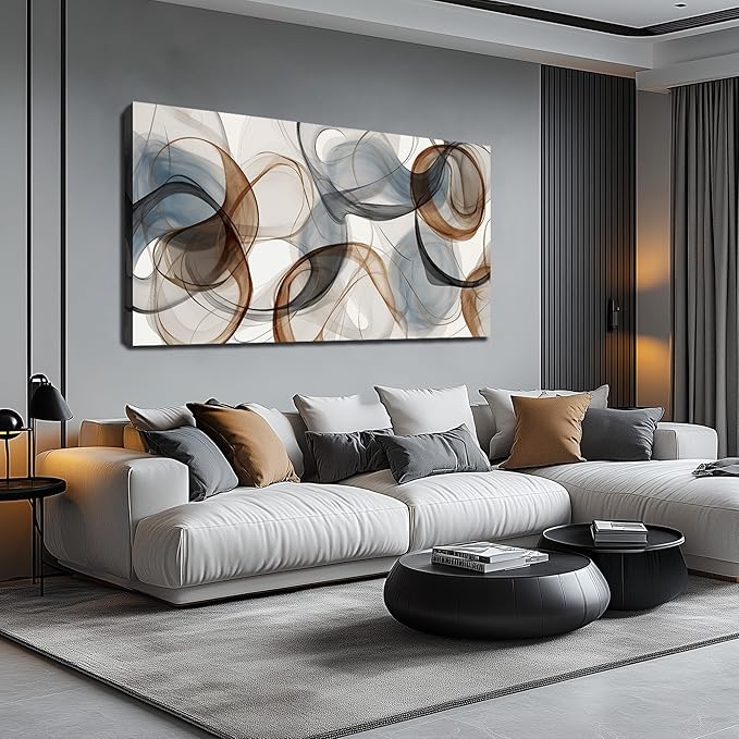 Large Abstract Canvas Wall Art Brown Wall Decor Light Blue Pictures Art Print Modern Artwork for Bedroom Bathroom Living Room Office 24"x 48"