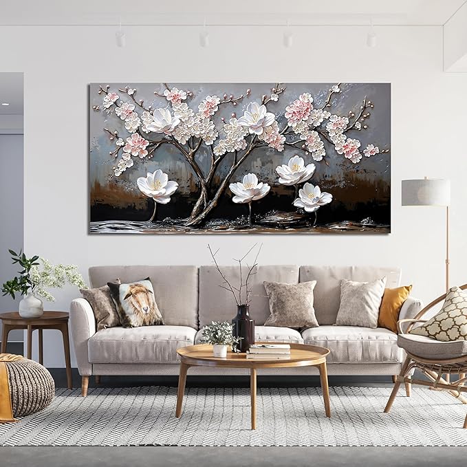 Canvas Wall Art Decor Large Wall Pictures for Living Room Art Work for Wall Decor Black and White Wall Art Prints Modern Pink Flower Wall Art Decor Artwork for Walls Home Office Decor 24" X 48"