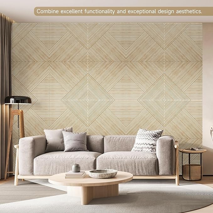 Acoustic Wall Panels,6 Pack Total Size 72 x 48 Inches,Self-Adhesive Decorative Acoustic Panels for Wall and ceiling,3D UV Printing with Wood Look,Rustic Oak