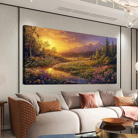 Canvas Oversized Wall Art Decor Wall Art Pictures for Living Room Artwork for Walls Large Vintage Landscape Art Prints Canvas Art Wall Decor Countryside River Wall Art Bedroom Home Wall Decor 29"X58"