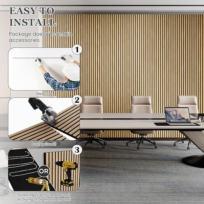 2 Pack 105.9" x 20.5" x 0.8" Acoustic Wall Panels Sound Absorbing, Wood Slat Wall Panels for Wall Decor, Soundproof Wood Wall Panels, Rustic Oak