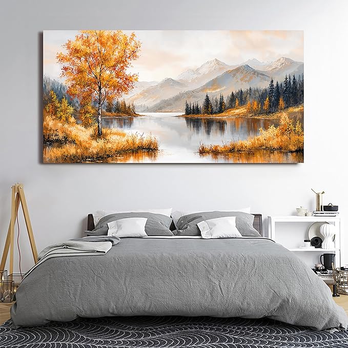 Large Wall Art Decor Art Work for Wall Decor Yellow Botanical Wall Art Prints Oversized Vintage Landscape Wall Art Decorations Lakeside Art Work for Walls Bedroom Ofiice Decor Aesthetic 29" X 58"